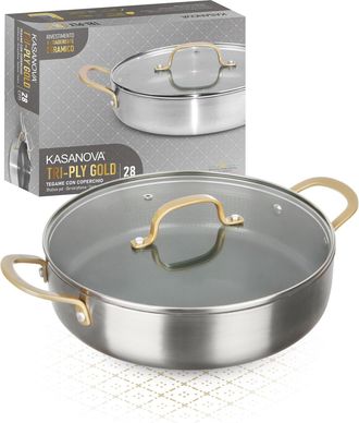 KASANOVA Tegame 28 cm triplo strato Tri Ply - Gold con coperchio