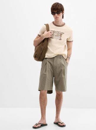 Obey Mens Mini-check pleated Bermuda Shorts Baggy fit