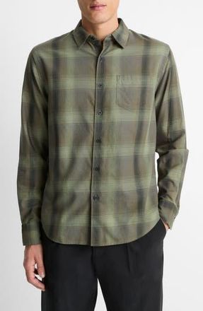 Vince Classic Fit Plaid Cotton Button-Up Shirt in Olive Leaf/black at Nordstrom Rack, Size X-Large