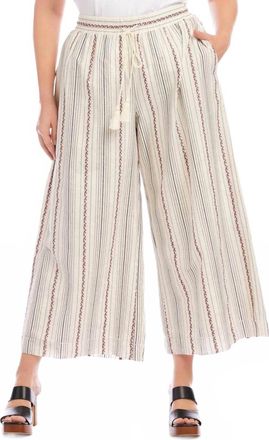 Karen Kane Stripe Embroidered Cropped Drawstring Pants - Plus In Natural