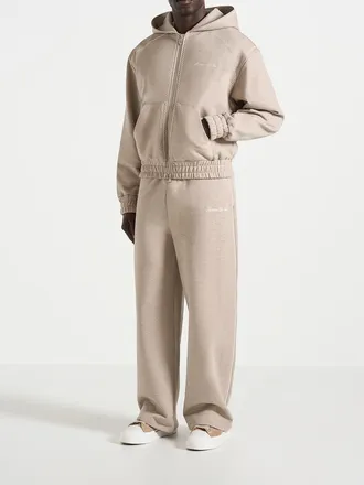 Mani&egrave;re De Voir Morgan Unisex Whipstitch Wide Leg Jogger in Taupe at Nordstrom, Size Xx-Small