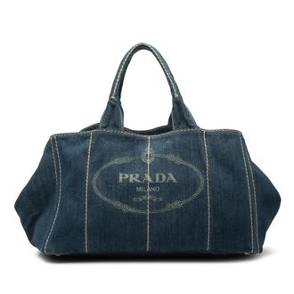 Prada Pre-owned Prada Large Denim Canapa Logo Satchel Ladies PDPWBI94GESGQAKJ