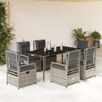 vidaXL Set Comedor Jard&iacute;n 7 Pzas Y Cojines Rat&aacute;n Sint&eacute;tico Gris Vidaxl
