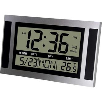 OEM Reloj De Pared Digital Lcd Grande Con Hora, Temperatura, Calendario Y Alarma - Dise&ntilde;o Moderno Plateado - Crezuo