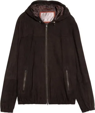 Herno Goat Suede Zip Hoodie in 8800 Chocolate Brown at Nordstrom, Size 52