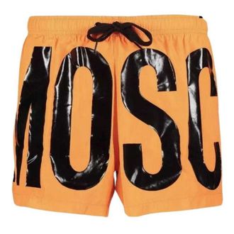Moschino Heren Polyester Zwemshort met Logo (Licht Oranje)