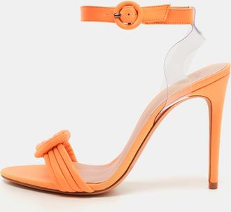 Alexandre Birman Orange Leather Knot Ankle Strap Sandals