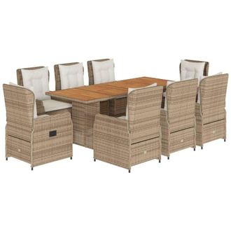 vidaXL Set Comedor De Jard&iacute;n 9 Pzas Con Cojines Rat&aacute;n Sint&eacute;tico Beige Vidaxl