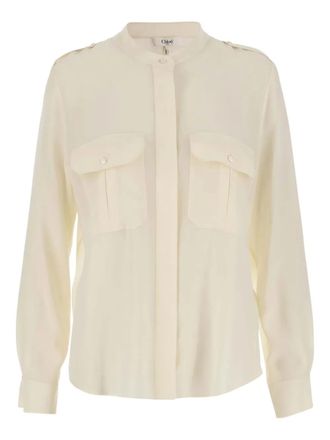 Chlo&eacute; mandarin-collar silk shirt - women - Silk - 34 - Neutrals