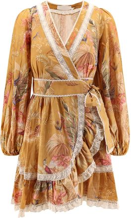 Zimmermann Frill Cotton Short Dress With Floral Print