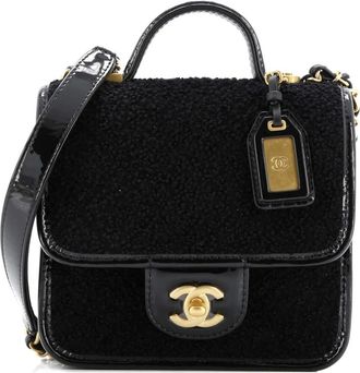 Chanel School Memory Top Handle Flap Bag Quilted Tweed with Patent Mini shoulder bag - Zwart