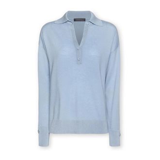 Elena Miro Truien & Vesten, Dames, Blauw, XL, Wol, Pure Wool Polo Sweater