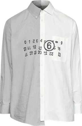 Maison Margiela Two-Tone Katoen Poplin Shirt - Heren - Casual Overhemden - Grijs - XL - Katoen - Overhemden