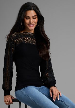 Bruno Banani Strickpullover BRUNO BANANI, Damen, Gr. 46, schwarz, Obermaterial: 70% Viskose, 30% Polyamid, gebl&uuml;mt, unifarben, figurbetont h&uuml;ftbedeckend, U-Boot-Au