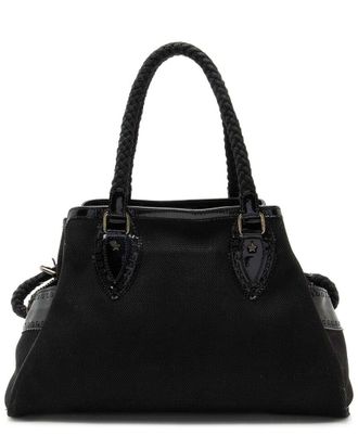Fendi Fendi Black Canvas & Patent Leather Perforated Ff Du Jour Tote (Authentic Pre- Loved)