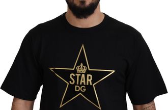 Dolce & Gabbana Black Gold STAR Crown DG Cotton Crewneck Mens T-shirt