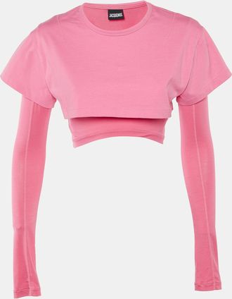 Jacquemus Pink Cotton Layered Le Double Cropped T-Shirt