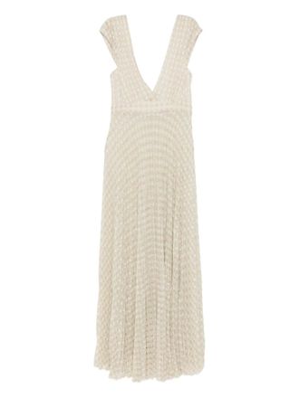 Forte_Forte V-neck pleated midi dress - Neutrals
