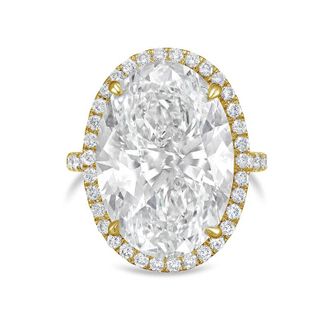 Diana M. Jewels 14kt yellow gold 4ct lab grown Oval Diamond Halo Pav&eacute; Ring
