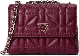 Guess Edita Mini Convertible Crossbody Flap Cross Body Womens Handbags Burgundy, Polyester/Polyurethane
