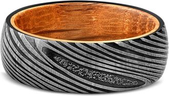 Pompeii3 Mens Tungsten & Whiskey Barrell 8mm Ring Damascus Pattern Wedding Band