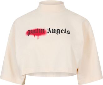 Palm Angels Womens Star Fit Crew in White Red - Size 12 UK