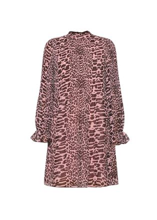 Ganni Pink Leopard Printed Georgette Mini Dress Size S