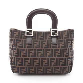 Fendi Zucca Brown Canvas Leather Handbag Tote Bag (Pre-Owned)