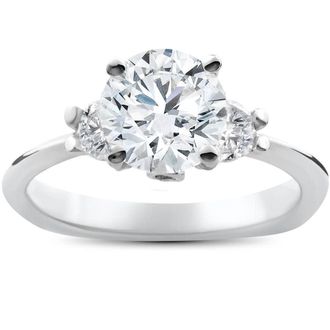Pompeii3 1 3/8ct 3 Stone Diamond Solitaire Engagement Ring 14K White Gold Lab Grown Size Selectable