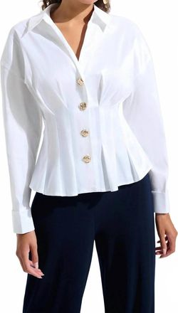Joseph Ribkoff Pleated Taffeta Peplum Blouse In Vanilla