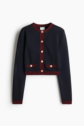 H&M Feinstrick-Cardigan - Marineblau/Weinrot
