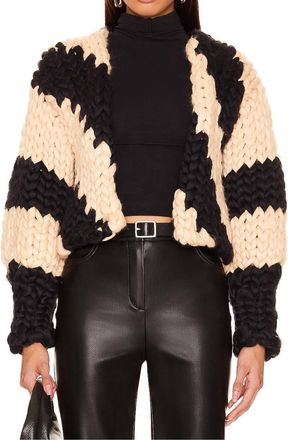 Elan Funky Chunky Wool Sweater In Solid Black/beige