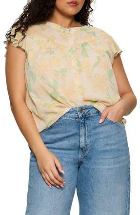 Sanctuary Free Spirited Floral Flutter Sleeve Button-Up Shirt in Gentle Lily Yellow at Nordstrom, Size 2 X