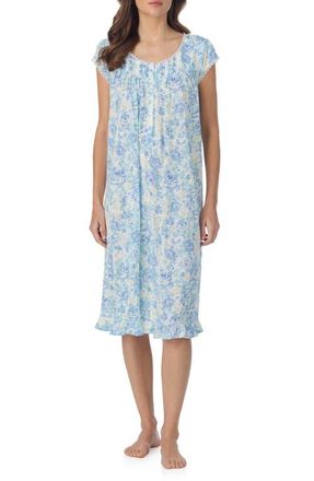 Eileen West Waltz Cap Sleeve Nightgown in White/Aqua at Nordstrom, Size X-Small