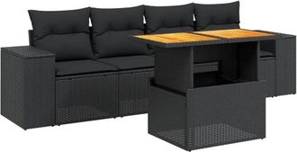 vidaXL Vidaxl - Set De Muebles De Jard&iacute;n 5 Pzas Y Cojines Rat&aacute;n Sint&eacute;tico Negro