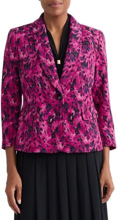 Kasper Abstract Print Scuba One-Button Blazer in Cerise Multi at Nordstrom, Size 18