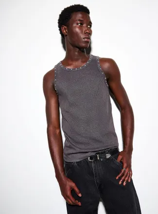 Le 31 Mens Faded-effect studded Tank Top