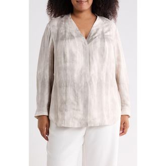 Lafayette 148 New York V-Neck Hidden Closure Silk Top in Pearl Multi at Nordstrom Rack, Size 1 X