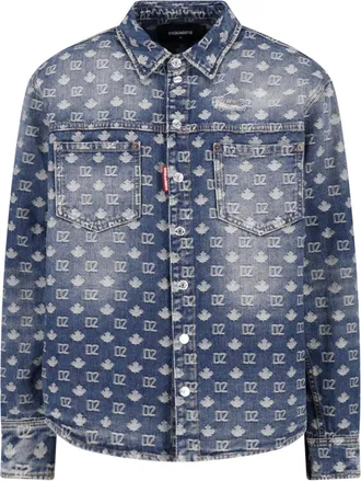 Dsquared2 Worn Wash Denim Shirt with All-Over Monogram Design