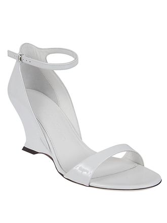 Ferragamo Patent Leather Wedge Sandal - White