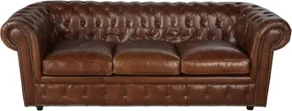 Maisons du monde Sof&aacute; cama de 3 plazas de cuero marr&oacute;n