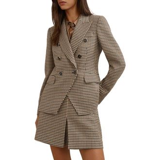 Reiss Hartley Houndstooth Double Breasted Blazer in Neutral Check at Nordstrom, Size 10 Us