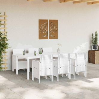 Berkfield Home Modern 7 Piece Garden Dining Set with Cushions White Poly Rattan