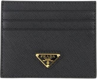 Prada Saffiano Leren Kaarthouder - Dames - Portefeuilles - Zwart - ONE Size - Leer - Accessoires