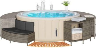 vidaXL Borde Ba&ntilde;era Hidromasaje Madera Acacia Y Rat&aacute;n Sint&eacute;tico Gris Vidaxl