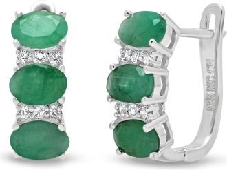 MAX + STONE Sterling Silver Oval Genuine Gemstone and White Topaz J Hoop Earrings