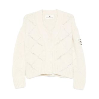 Ermanno Scervino Cardigans, female, White, M, Alpaca and merino blend cardigan with diamond pattern and microcrystal logo