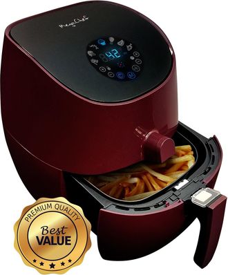 MegaChef 3.5 Quart Airfryer And Multicooker With 7 Pre-Programmed Settings in Burgundy