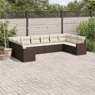 vidaXL Set De Sof&aacute;s De Jard&iacute;n 10 Pzas Y Cojines Rat&aacute;n Sint&eacute;tico Marr&oacute;n Vidaxl