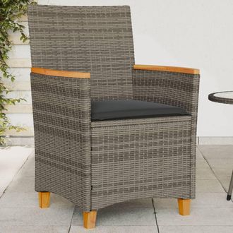 vidaXL Sillas De Jard&iacute;n Y Cojines 2 Uds Rat&aacute;n Pe Gris Y Madera Maciza Vidaxl